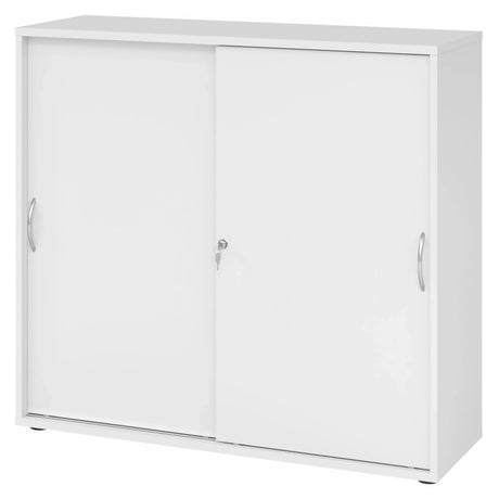 Armoire blanche à portes coulissantes BETA S 1753S avec poignées arquées métalliques et serrure de hjh OFFICE PRO