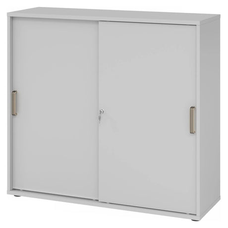 Armoire grise à portes coulissantes BETA S 1753S avec poignées rayées en plastique de hjh OFFICE PRO