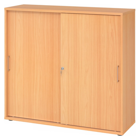 Armoire à portes coulissantes BETA S 1753S aspect hêtre avec poignées métalliques et serrure de hjh OFFICE PRO