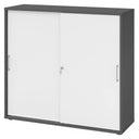 Armoire à portes coulissantes BETA S 1753S en graphite et blanc avec poignées métalliques de hjh OFFICE PRO