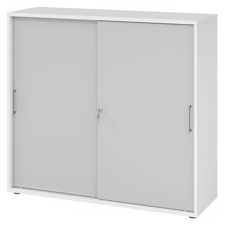 Armoire à portes coulissantes blanc-gris BETA S 1753S avec poignées en métal et serrure de hjh OFFICE PRO