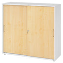 Armoire à portes coulissantes BETA S 1753S en blanc et érable avec poignées métalliques de hjh OFFICE PRO