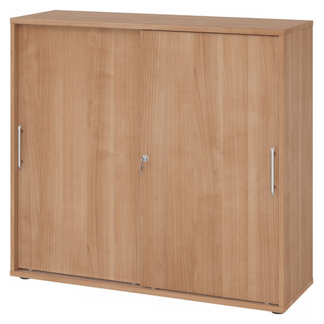 Armoire à portes coulissantes BETA S 1753S aspect noyer avec poignées rails et serrure de hjh OFFICE PRO