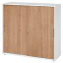 Armoire à portes coulissantes BETA S 1753S en blanc et noyer avec poignées en métal de hjh OFFICE PRO