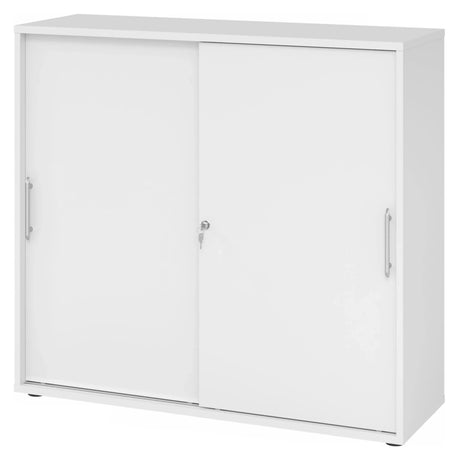 Armoire blanche à portes coulissantes BETA S 1753S avec poignées rails en plastique de hjh OFFICE PRO