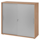 Armoire à portes coulissantes BETA S 1753S aspect noyer avec façades argentées et poignées en métal de hjh OFFICE PRO