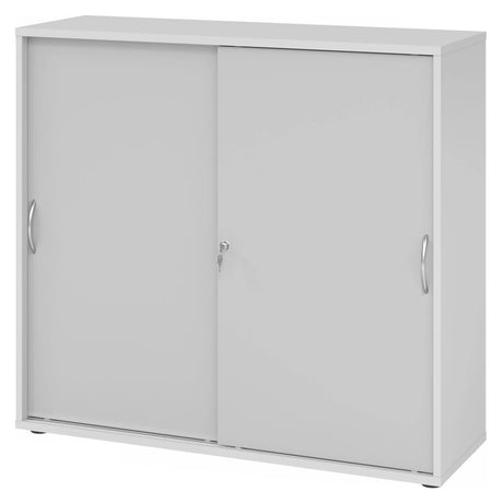 Armoire grise à portes coulissantes BETA S 1753S avec poignées en arc métalliques et serrure de hjh OFFICE PRO