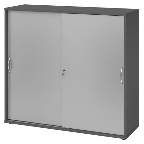 Armoire à portes coulissantes BETA S 1753S en graphite et argent avec poignées arquées de hjh OFFICE PRO
