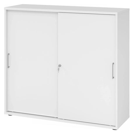 Armoire blanche à portes coulissantes BETA S 1753S avec poignées en métal et serrure de hjh OFFICE PRO