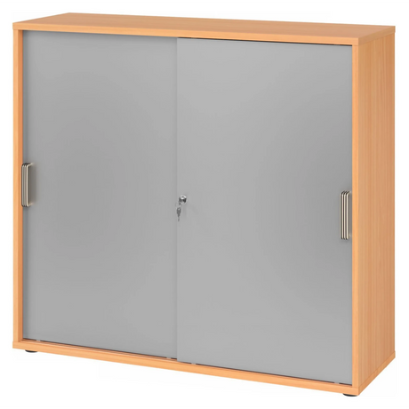 Armoire coulissante BETA S 1753S aspect hêtre avec poignées en plastique argentées de hjh OFFICE PRO