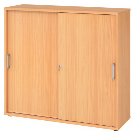 Armoire à portes coulissantes BETA S 1753S aspect hêtre avec deux portes et poignées chromées de hjh OFFICE PRO