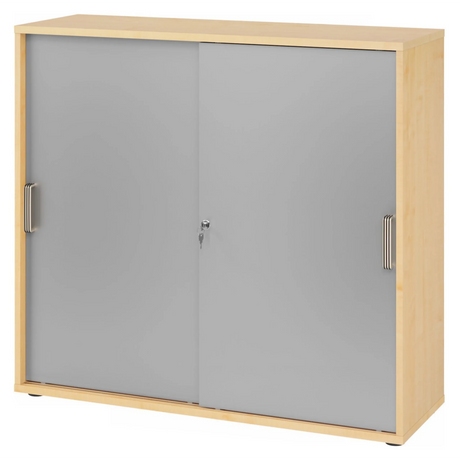 Armoire coulissante BETA S 1753S aspect érable avec façades argentées et poignées rayées de hjh OFFICE PRO