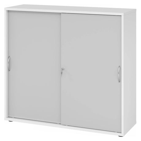 Armoire à portes coulissantes blanc et gris BETA S 1753S avec poignées métalliques arquées et serrure de hjh OFFICE PRO