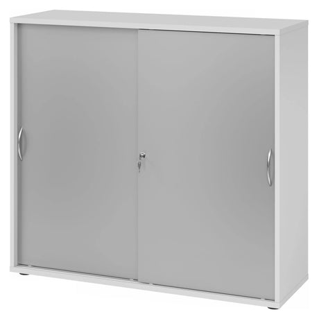 Armoire à portes coulissantes grise BETA S 1753S avec poignées arquées argentées et serrure de hjh OFFICE PRO