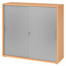 Armoire à portes coulissantes BETA S 1753S effet hêtre avec façades argentées et poignées métalliques de hjh OFFICE PRO