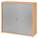 Armoire à portes coulissantes BETA S 1753S effet hêtre avec façades argentées et poignées métalliques de hjh OFFICE PRO