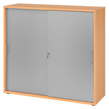 Armoire à portes coulissantes BETA S 1753S effet hêtre avec façades argentées et poignées métalliques de hjh OFFICE PRO
