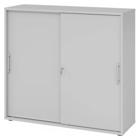 Armoire grise à portes coulissantes BETA S 1753S avec poignées rails en plastique de hjh OFFICE PRO