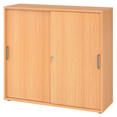 Armoire à portes coulissantes BETA S 1753S aspect hêtre avec poignées rayées et serrure de hjh OFFICE PRO