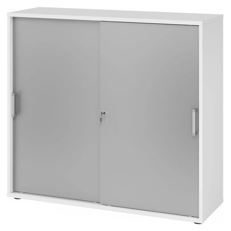 Armoire coulissante BETA S 1753S en blanc et argent avec deux façades et poignées chromées de hjh OFFICE PRO