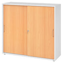 Armoire à portes coulissantes BETA S 1753S en blanc et hêtre avec poignées métalliques de hjh OFFICE PRO