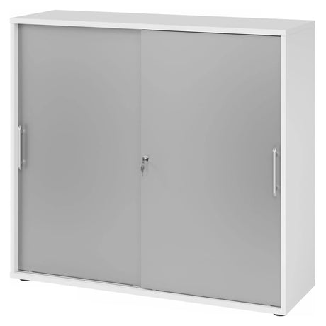 Armoire blanche à portes coulissantes BETA S 1753S avec poignées rails argentées et serrure de hjh OFFICE PRO