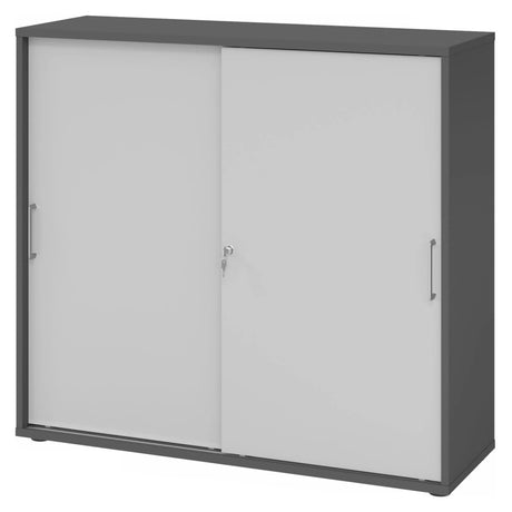 Armoire à portes coulissantes BETA S 1753S en graphite et gris avec poignées métalliques de hjh OFFICE PRO