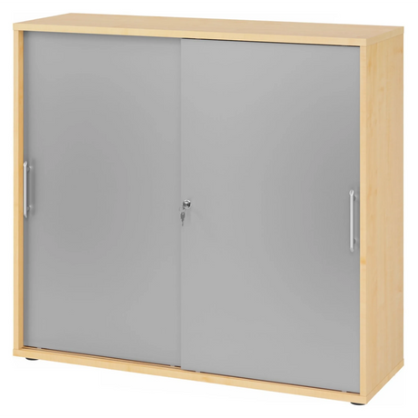 Armoire à portes coulissantes BETA S 1753S effet érable avec façades argentées et poignées rails de hjh OFFICE PRO