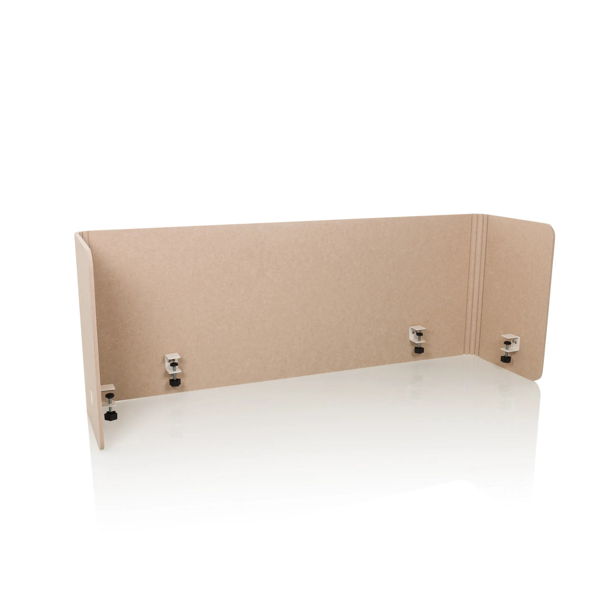 Cloison de table beige FLEXMIUT U avec ailes latérales et quatre clips de fixation de hjh OFFICE – vue à 360° (vue de face 15°)