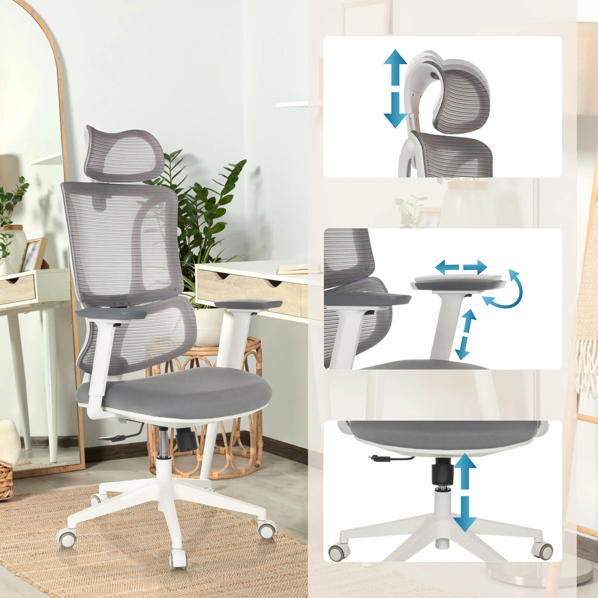 Appui-tête, accoudoirs et hauteur d'assise réglables du Siège de bureau de qualité professionnelle ERGOMY W de MyBuero