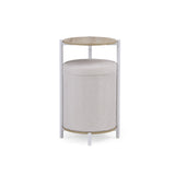 Table d'appoint Nestup 1 en blanc et chêne avec plateau rond et pouf intégré de hjh LIVING – vue à 360° (vue de face 0°)