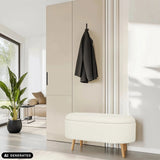 Banc blanc STORIANO avec revêtement en tissu et pieds en bois clair de hjh LIVING (image générée par IA)