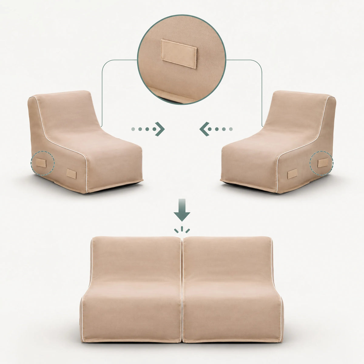 Fixation auto-agrippante pour relier deux Canapés Gonflables beiges Sitzolo Air de hjh LIVING