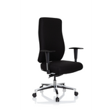 Siège de bureau de qualité professionnelle FORCOM noir avec accoudoirs et pied à cinq roulettes de hjh OFFICE – vue à 360° (vue de trois quarts avant 40°)