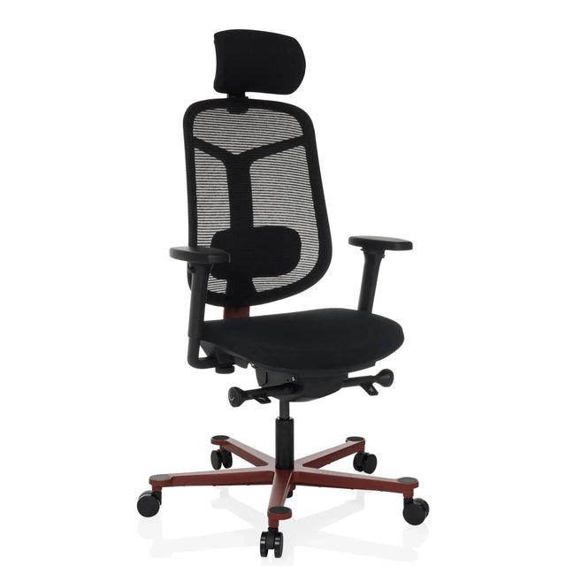 Siège de bureau haut de gamme BICOLORE HIGH en noir et rouge avec dossier en maille et appui-tête de hjh OFFICE