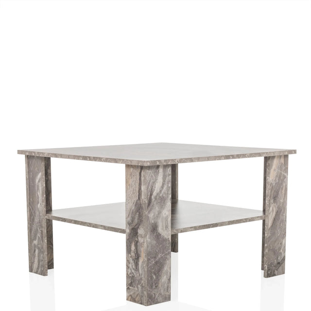 Table basse BISMO grise effet marbre avec une étagère de rangement de hjh LIVING