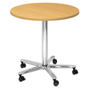 Système de tables conférence BISTRO 80R C avec plateau rond en hêtre et pied en étoile chromé sur roulettes de hjh OFFICE PRO