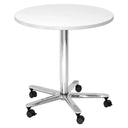 Table de conférence ronde BISTRO 80R C avec plateau blanc et pied en croix chromé sur roulettes de hjh OFFICE PRO