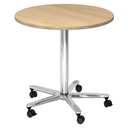 Système de tables conférence BISTRO 80R C avec plateau rond en chêne, piètement chromé et cinq roulettes de hjh OFFICE PRO