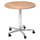 Système de tables conférence BISTRO 80R C avec plateau rond en noyer et piètement chromé sur roulettes de hjh OFFICE PRO
