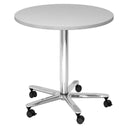Système de tables conférence BISTRO 80R C avec plateau rond gris et piètement chromé sur roulettes de hjh OFFICE PRO