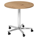 Système de tables conférence BISTRO 80R C avec plateau rond en chêne noueux, piètement chromé et roulettes de hjh OFFICE PRO