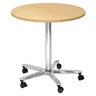 Système de tables conférence BISTRO 80R C avec plateau rond en bois d'érable, piètement chromé et cinq roulettes de hjh OFFICE PRO