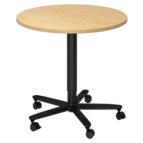 Table de conférence Système ronde BISTRO 80R D avec plateau en érable et pied en étoile noir sur roulettes de hjh OFFICE PRO