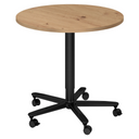 Table de conférence ronde BISTRO 80R D avec plateau en chêne rustique et pied noir sur roulettes de hjh OFFICE PRO