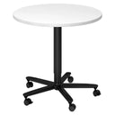 Table conférence ronde Système BISTRO 80R D avec plateau blanc, piétement noir et roulettes de hjh OFFICE PRO
