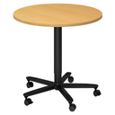 Système de tables conférence BISTRO 80R D avec plateau rond en hêtre, piètement noir et cinq roulettes de hjh OFFICE PRO