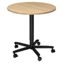 Système de tables conférence BISTRO 80R D avec plateau rond en chêne et piètement étoile noir sur roulettes de hjh OFFICE PRO