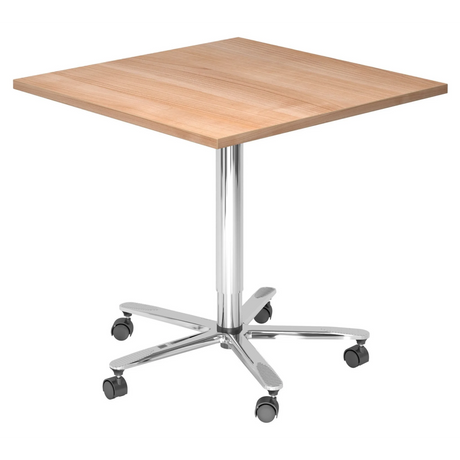 Système de tables conférence BISTRO 88Q C avec plateau carré en noyer et pied chromé sur roulettes de hjh OFFICE PRO