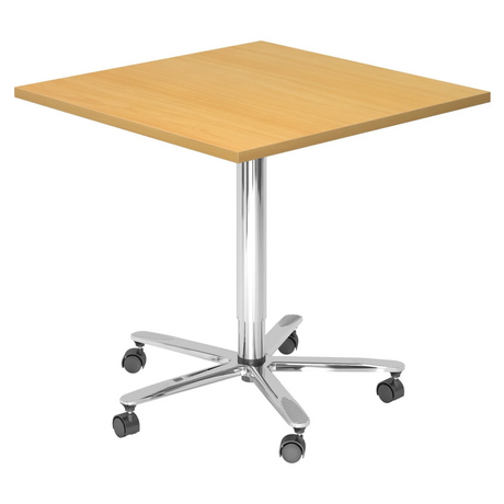 Système de tables conférence BISTRO 88Q C avec plateau couleur hêtre et pied en croix chromé sur roulettes de hjh OFFICE PRO